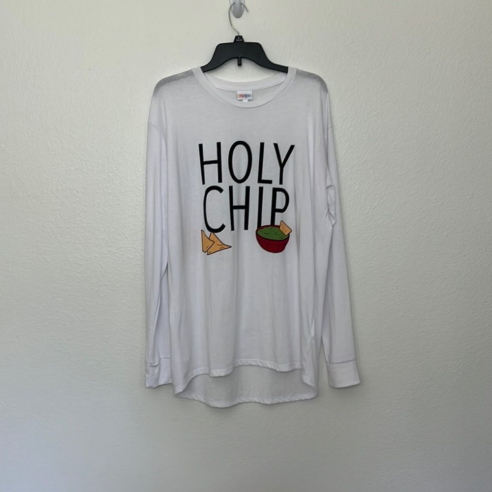 Lularoe Holy Chip Hudson Womens White Long Sleeve T-Shirt Size Large